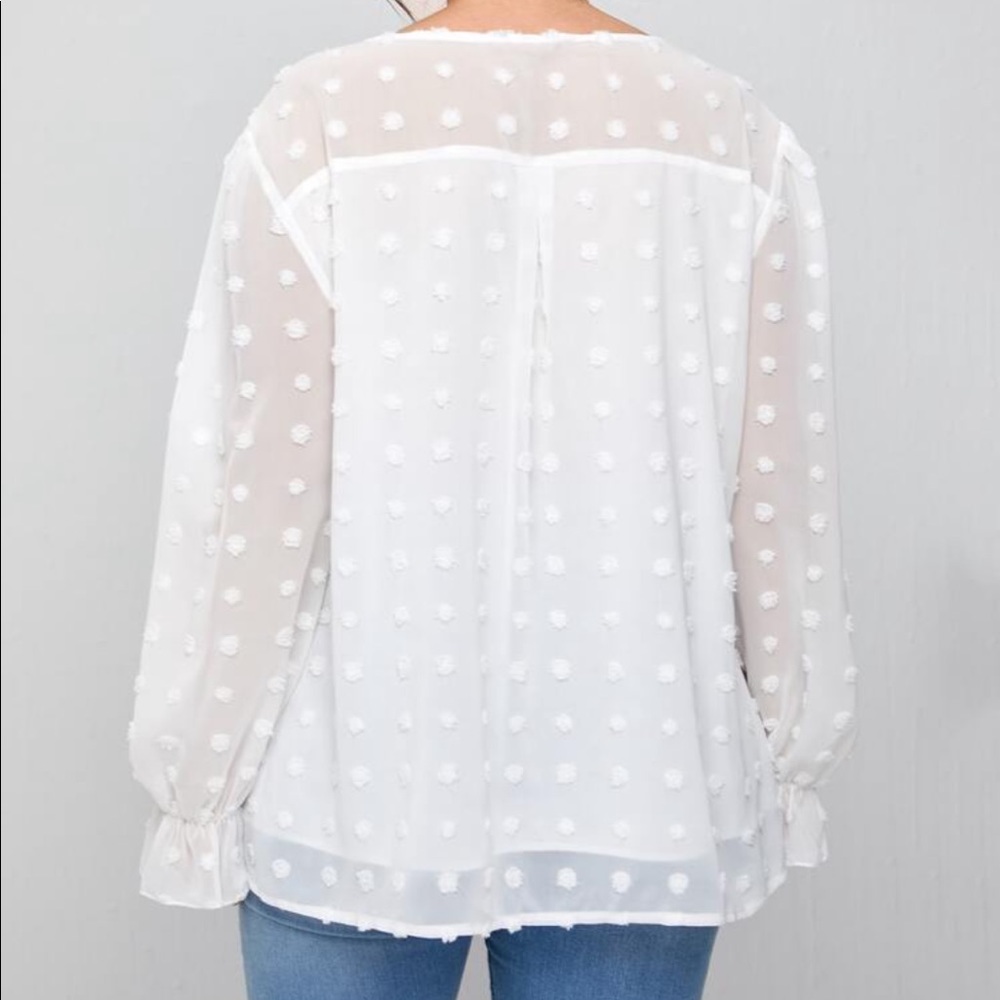 Boho Plus Size Swiss Dot Sheer Mesh Flounce Sleeve Top Blouse - Picture 2 of 5